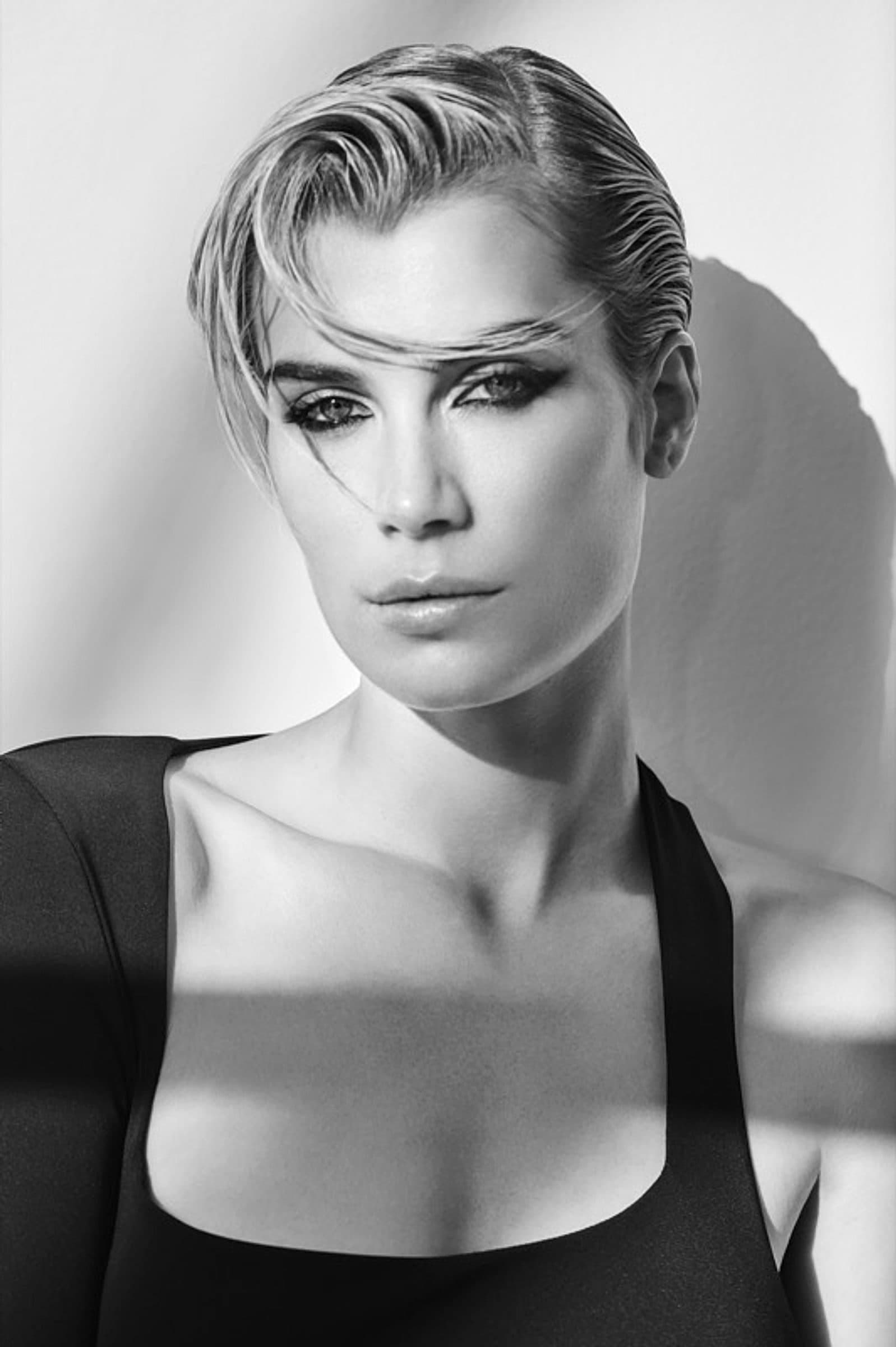 Editorial portrait with sharp angular fringe and structured bob – Idol collection at Terence Salon